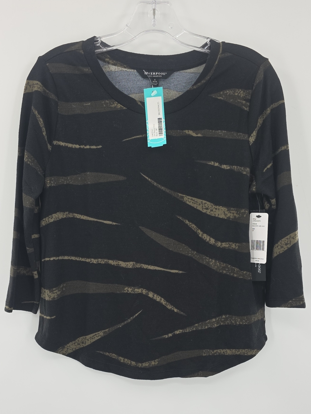 Liverpool Black Long Sleeve Tee with Olive Stripe Pattern